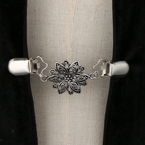 Ladies Sweater Shawl Dress Cardigan Collar Clip Flower Pattern Filigree Clip