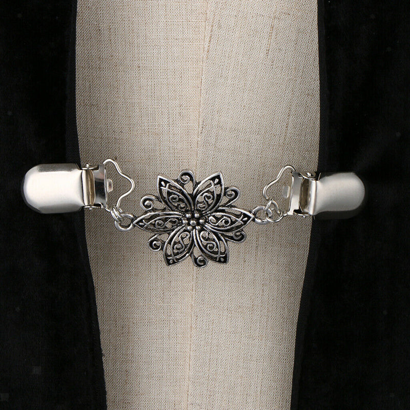 Ladies Sweater Shawl Dress Cardigan Collar Clip Flower Pattern Filigree Clip