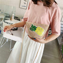 1x pineapple pattern Straw Bags Women Summer Bag Woven Beach Cross Body M KNK