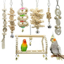 7 Packs Bird Parrot Swing Chewing Toys- Natural Wood Hanging Bell Bird Cage U6Y6