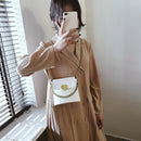 Women Bucket Shoulder Bag Leather Love Buckle Chain Crossbody Bags (White) A
