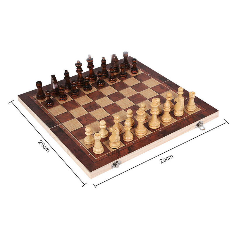 3 in 1 Wooden International Folding Chess Set Board Game Fun Toys (29x29cm)