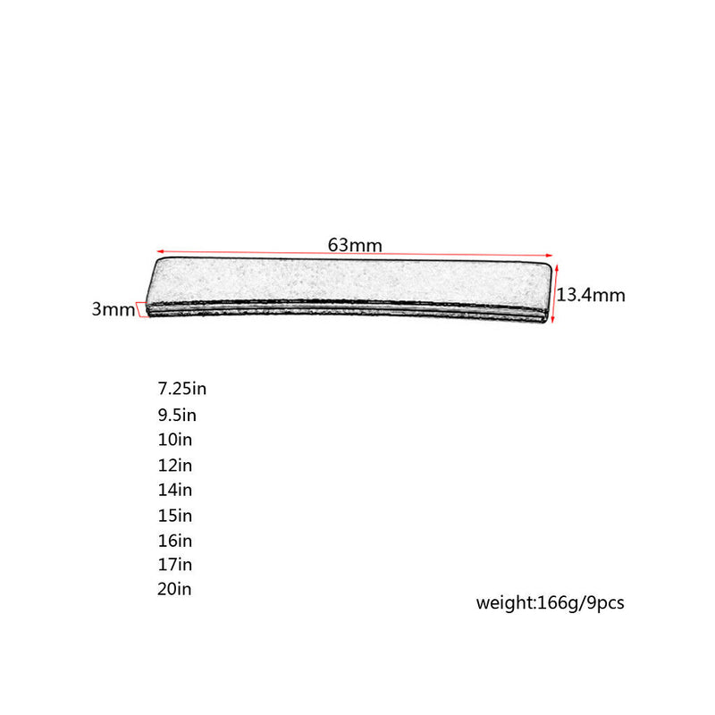 9pcs Guitar Fret Press Inserts Brass 7.25"/9.5"/10"/12"/14"/15"/16"/17"/20"