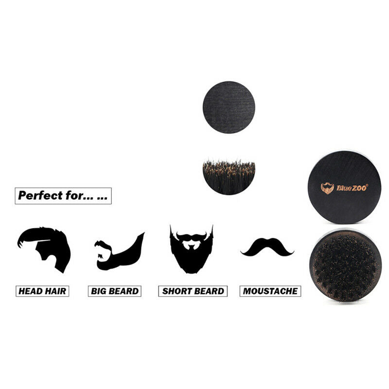 Black boar hair bristle beard mustache brush military hard round wood handle Gw