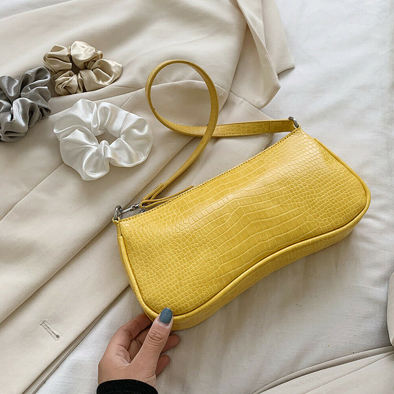 Women Totes Bags Alligator PU Elegant Shopping Shoulder Handbag (Yellow)