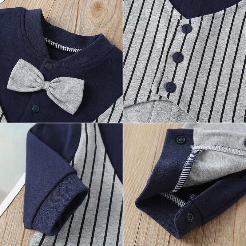Baby Fashion Gentleman Rompers Stripe Cotton Soft Daily Jumpsuit (6-12M) A