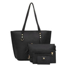 4pcs/set Solid Color Litchi Pattern Women Shoulder Handbags Clutch (Black)