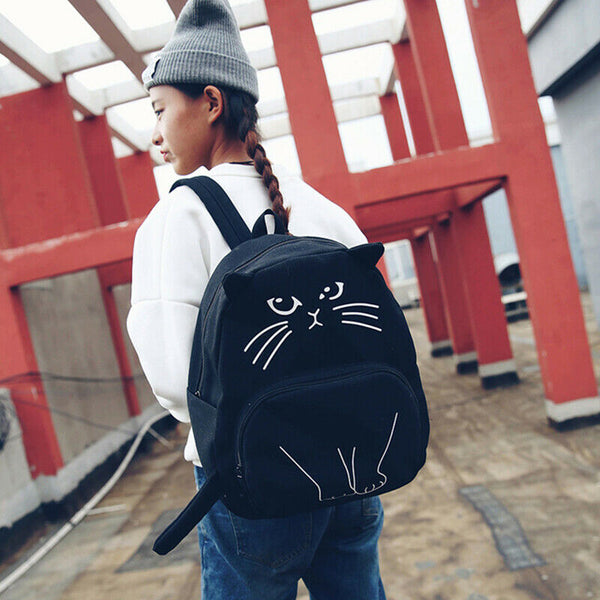 Lovely Cat Backpack Casual Canvas Backpacks School Bag Women Cute Rucksack  Z9Z1