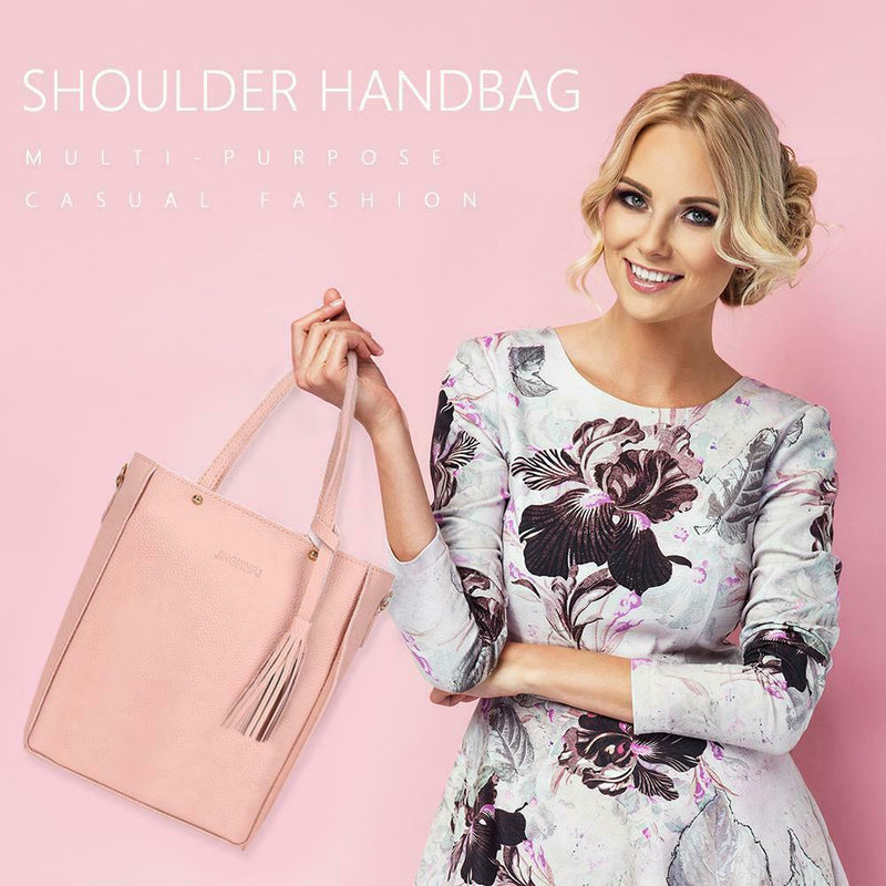 4pcs/set Litchi Pattern Women Shoulder Bags Clutch Totes Card Holder (Pink)