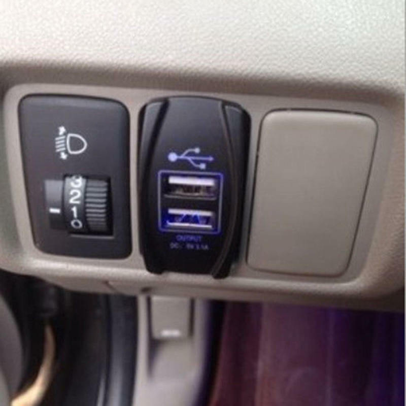 Car Auto Truck Boat Blue LED 12V&24V Dual USB Charger Backlit UTV Rocker KIO
