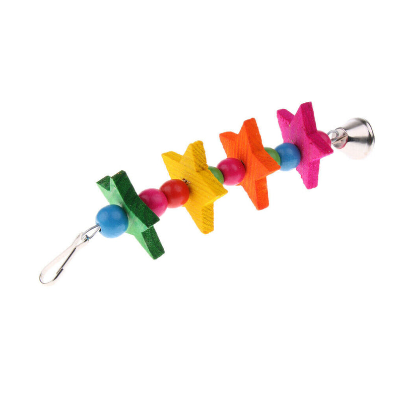 2 Pieces Hanging Parrot Chewing Toys with A Bell - Multicolored Wooden Blocks