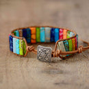 Chakra Bracelet Jewelry Handmade Multi Color Natural Stone Tube Beads Leath A9A4