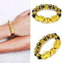 Feng Shui Black Bead Alloy Wealth Bracelet with Golden Pixiu Charms Jewelry Gift