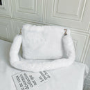 Women Plush Messenger Bag Big Capacity Fluffy Shoulder Handbags (White)