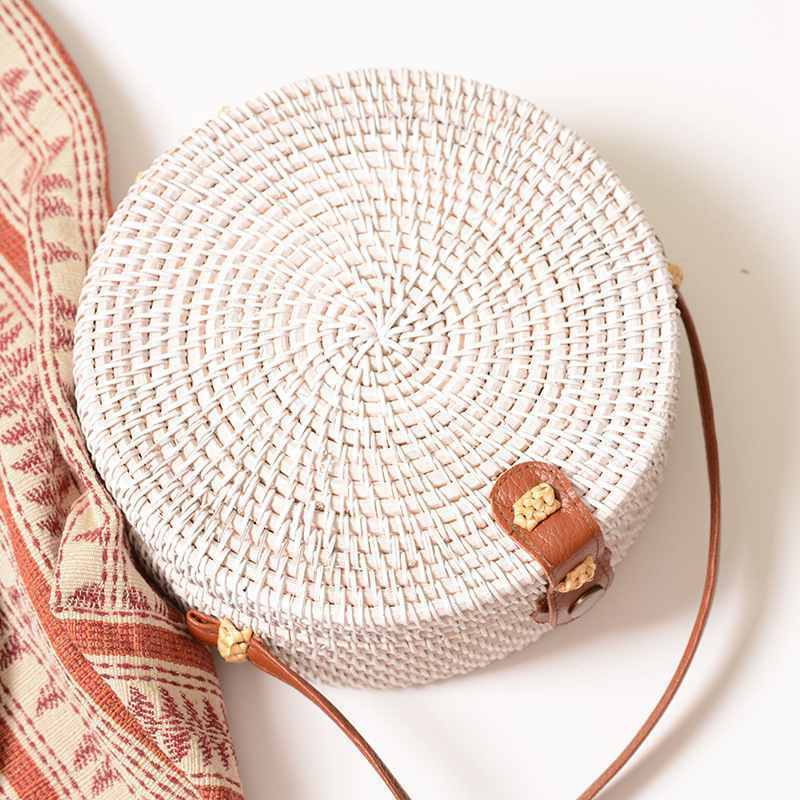 Summer Woven Straw Bag Rattan Brown Black White Bohemia Beach Bag Handmade  Y5U9