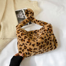 Animal Pattern Shoulder Underarm Bag Women Plush Top-handle Handbag (4)