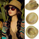 Modish Lady Girl Bohe Style Rainbow Stripe Straw Brim Floppy F9U7 Sun Hat- C5V6