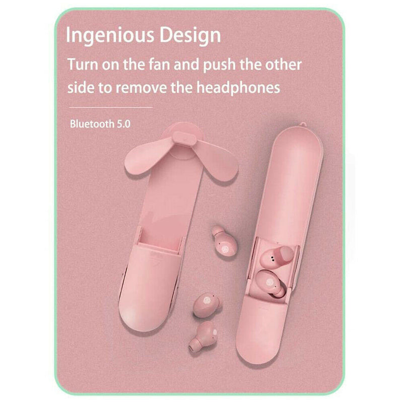 F7 Wireless Bluetooth TWS In-Ear Earphone w/Handheld Fan Power Bank (Pink) A