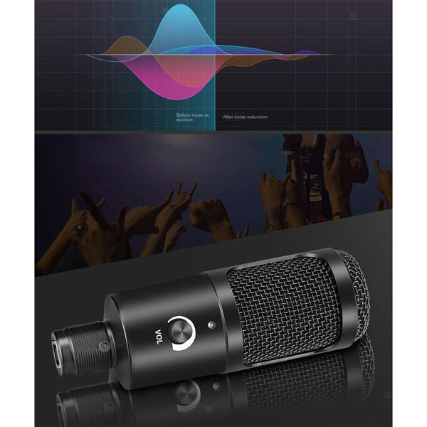USB Condenser Microphone w/ Stand Studio Recording Vocals Streaming Broadcast