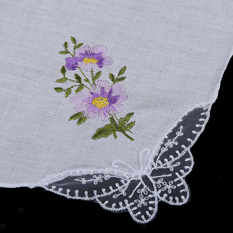 12pack Women 100% Cotton Handkerchief Embroidery Lace Hanky Kerchiefs White