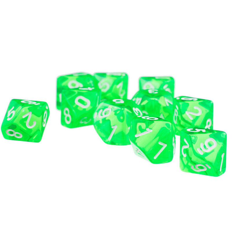 20 Pack Clear D10 Dice 10 Sided Dice for D&D RPG MTG Accessories Green&Purple