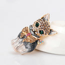 New Enamel Crystal Green Eye Cartoon Cat Brooch Pin Jewelry Bag Ornament GiftSE