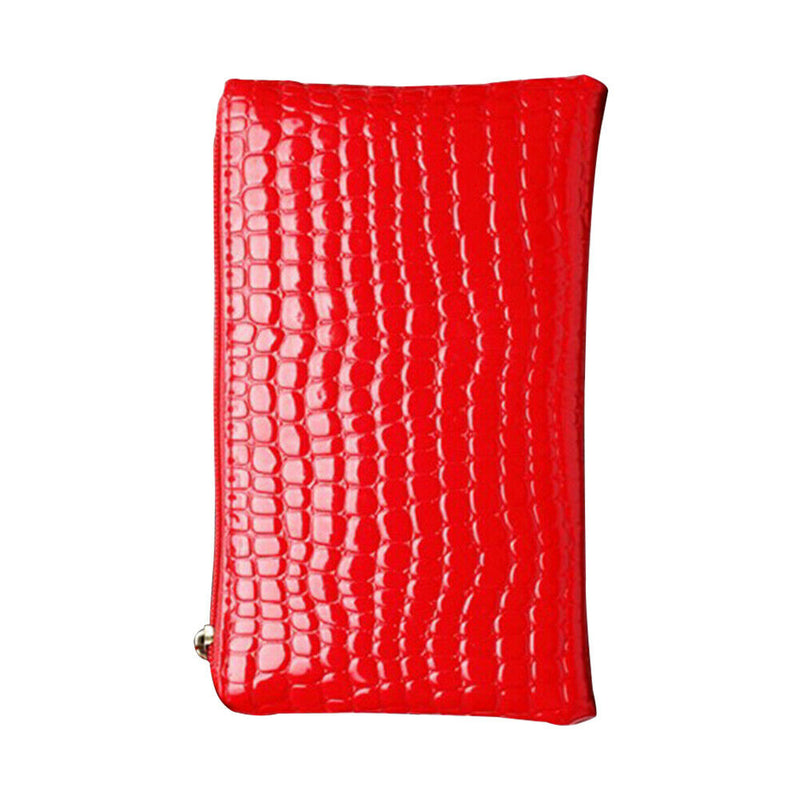 Retro Crocodile Leather Women Clutch Bag Zipper Purse Solid Handbag (Red)