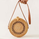 Women'S Circle Handwoven Bali Round Retro Rattan Straw Beach Bag Crossbody