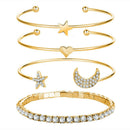 4pcs/set Women Star Moon Love Heart Bracelet Sets Chain Bracelet Jewelry Ac