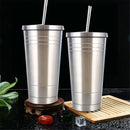 Double Stainless Steel With Straw Coffee Cup With Cup Outdoor Travel