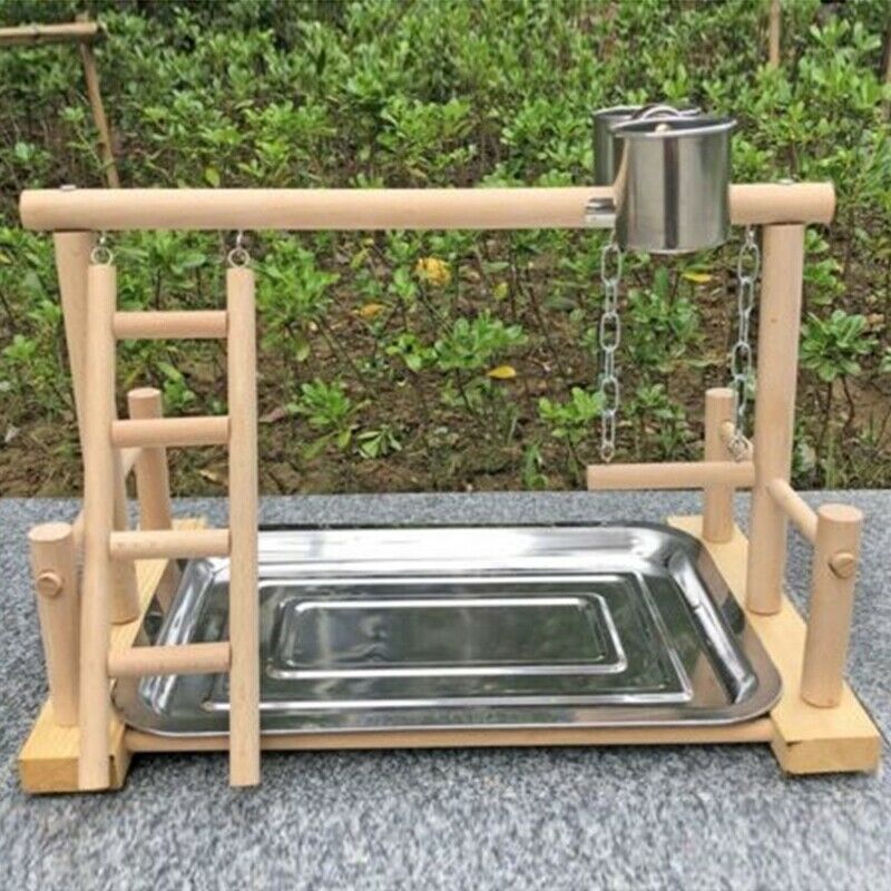 Parrot Wood Stand Activity Center Ladder Swing Tray Cup Perch Bird Play Rac