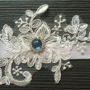 Wedding Garter Blue Rhinestone White Embroidery Floral Sexy Garters for Wom L5H7