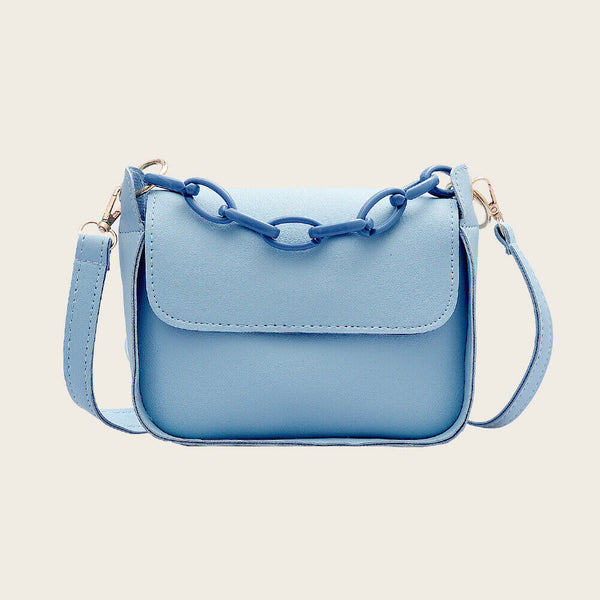 Solid PU Shoulder Bag Women Acrylic Chain Crossbody Small Handbag (Blue)