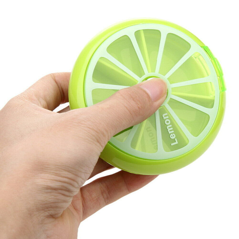 Outdoor Travel Pill Portable 7 Day Rotating Pill Case Lemon
