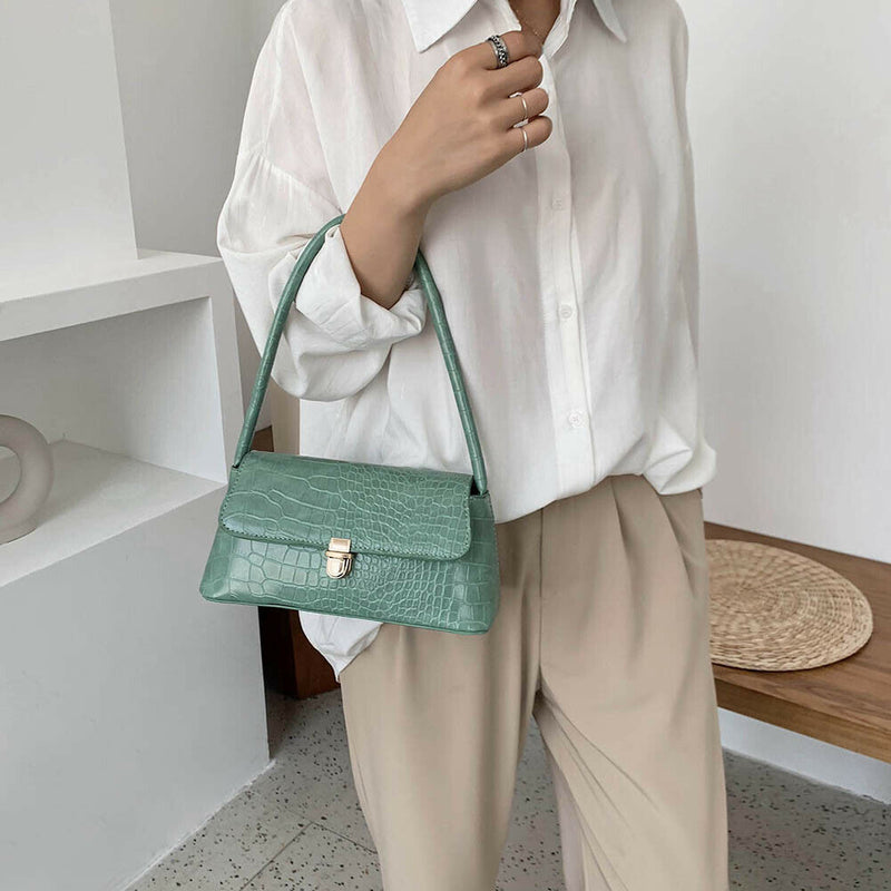 Alligator Pattern Women Handbags Leather Retro Shoulder Totes Bag (Green)