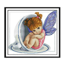 Angel in Teacup Stamped Cross Stitch Kit, Cute Pretty DIY Needlework Counted