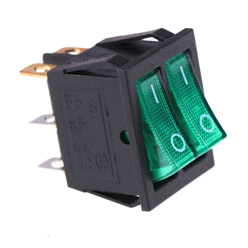 Double boat rocker switch 6 Pin On-Off with green light 20A 125VAC KCD6 Kw