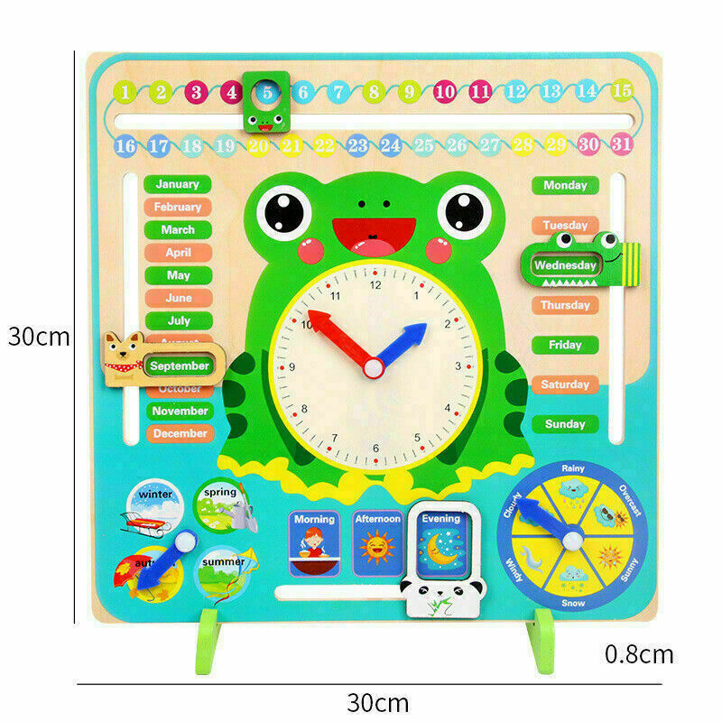Wooden Calendar Clock Educational Weather Season Toys Clock Learning For Ki Y6K4