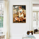 5D DIY Diamond Painting Girl Feeding Chicken Full Round Drill Embroidery