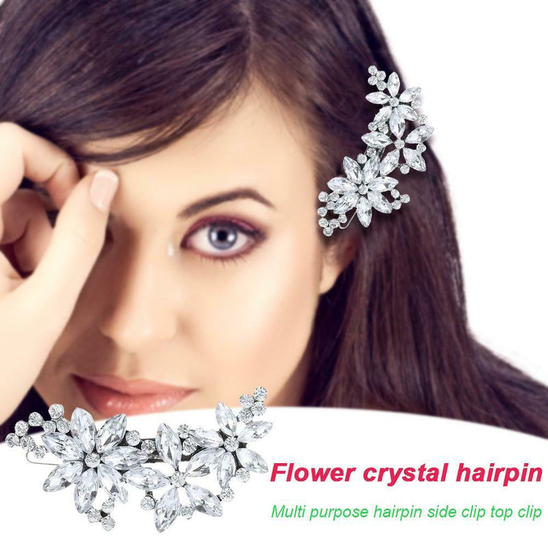 Crystal Flower Hair Clips Rhinestone Barrettes Bride Hairpins Hair Jewelry