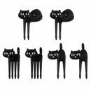 6pcs/set Lovely Lunch Box Bento Accessory Decor Black Forks Picks Cat Fruit Y8W7