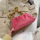 Women Cloud Handbags Plush Soft Thick Chain Shoulder Underarm Bags (Pink)
