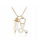 Alloy Medical Stethoscope Syringe Charm Pendant Necklace Chain Women Jewelry.NME