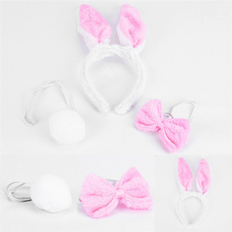 Lovely Girls Rabbit Bunny Ears Headband Tail Necktie Birthday Party Costu Kw