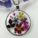 Pressed Flower Round Pendant Necklace F5H7