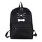 Women PU Leather Lovely Cartoon Cat Printed Backpack Shoulder Bag(Black)