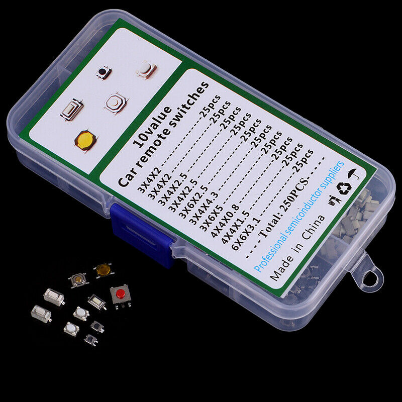 250Pcs 10 Types Tactile Push Button Switch Car Keys Button Touch Microswitch Hn