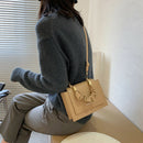 Handle Pleated Messenger Bag Women PU Solid Color Shoulder Handbags (Khaki)