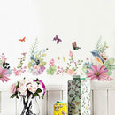 Flowers Background Wall Stickers Removable Creative Self-Adhesive Watercolo