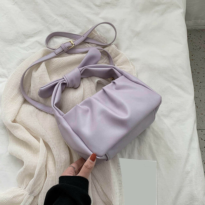 Retro Women Tote Bag Soft PU Shoulder Handbag Female Cloud Clutch (Purple) A